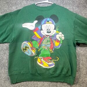 Vintage Mickey Unlimited Jerry Leigh Green Sweatshirt 90s Hip Hop Disney USA OS
